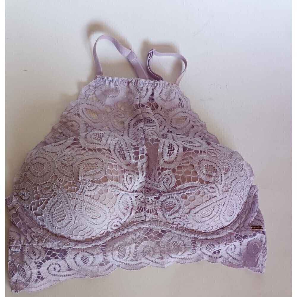 Victoria's Secret Pink Push Up Bralette Bra Size XS Padded Purple Floral Lace